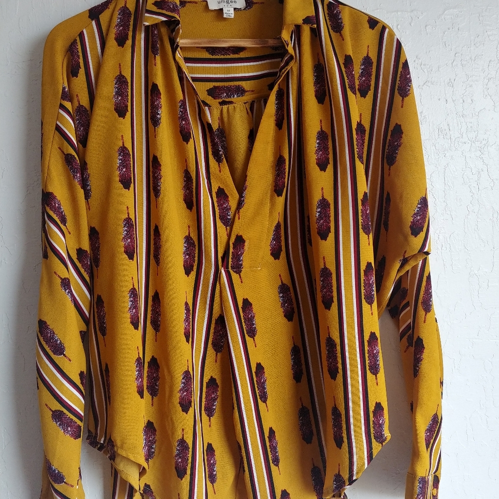 Mustard feather blouse